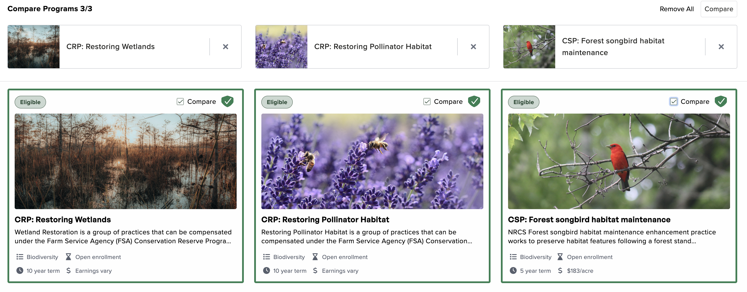 Choose the Best Programs for Your Land with Personalized Comparisons